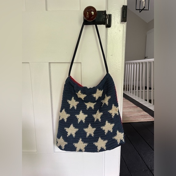 Knit American Flag Sack Bag Summer Red White and Blue - Picture 1 of 8